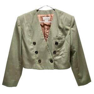 Vintage Petite Illustrations Blazer Jacket Women's‎ 8P Olive 80's Wool Blend GUC